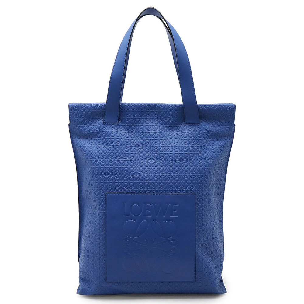 Loewe Repeat Anagram Shopper Tote Bag Shoulder Vertical Leather Blue